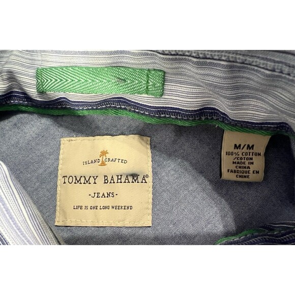 Tommy Bahama Jeans Island Crafted Long Sleeve Button Shirt Means M Striped Blue - Picture 3 of 10